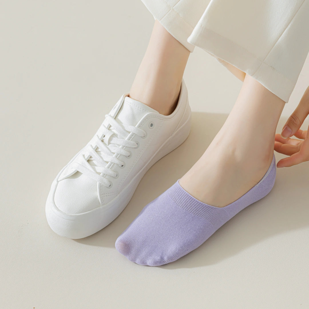 Women's Mulberry Silk & Modal Ultra-Thin No-Show Socks - product photo showing modal and mulberry silk comfort