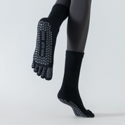 Women's Five-Toe Yoga Crew Socks - detail photo showing secure grip comfort