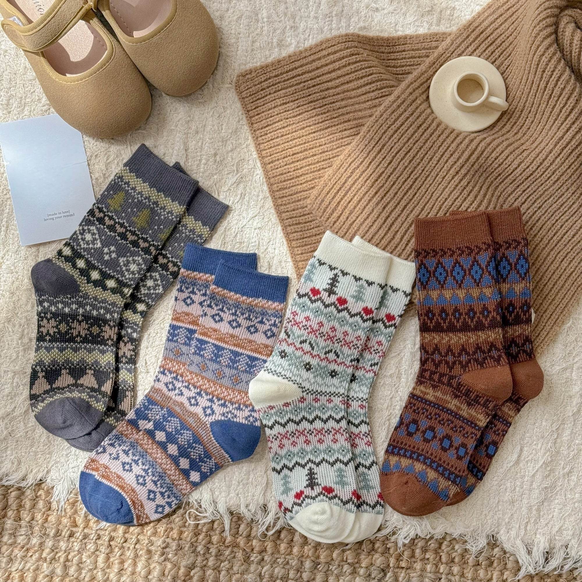 Kid's Fair Isle Crew Socks - 4 Pairs - Weavasocks