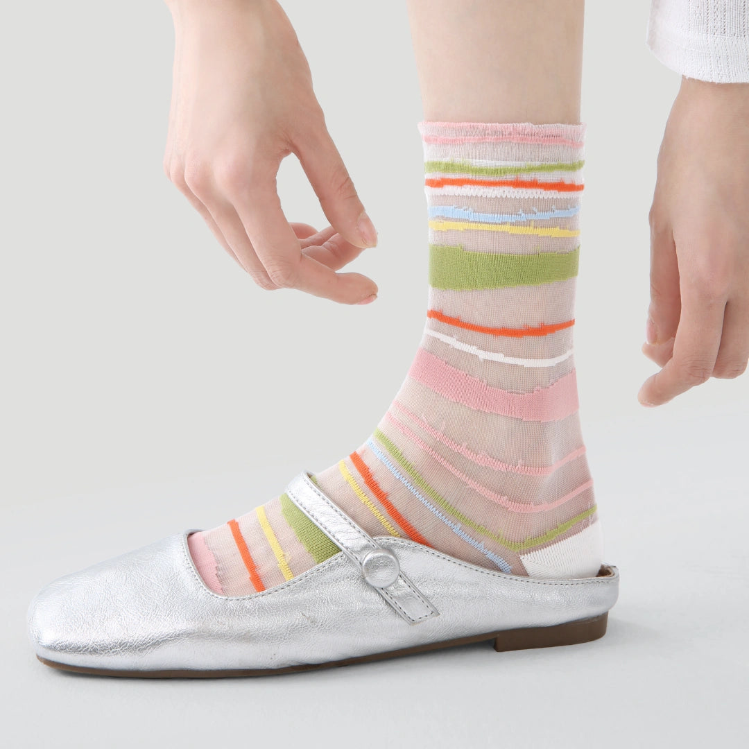 Aura Palette Geometric Sheer Socks 3-Pack - sock set showing secure grip comfort