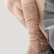 Women's Shimmer Star Knee-High Socks - product photo showing seamless stretch comfort
