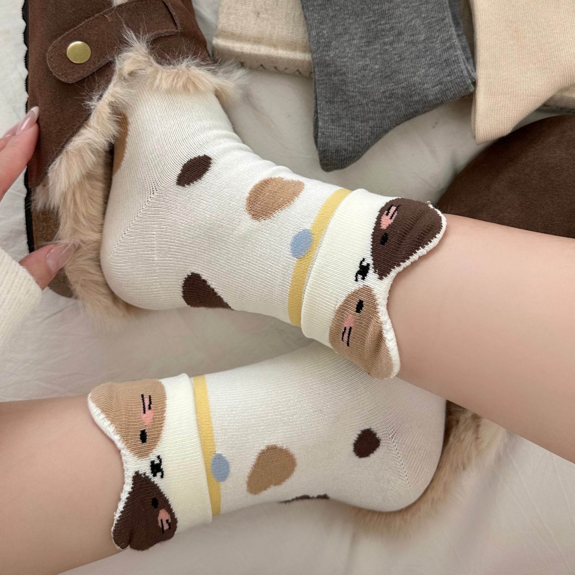 Women's Novelty Fuzzy Ear Crew Socks - Single Pair