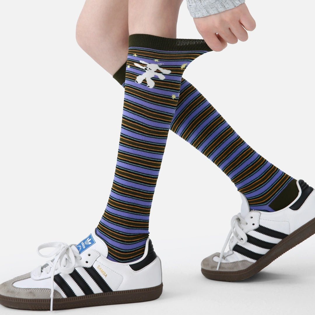 Women's Designer Dancing Bunny Striped Calf Socks