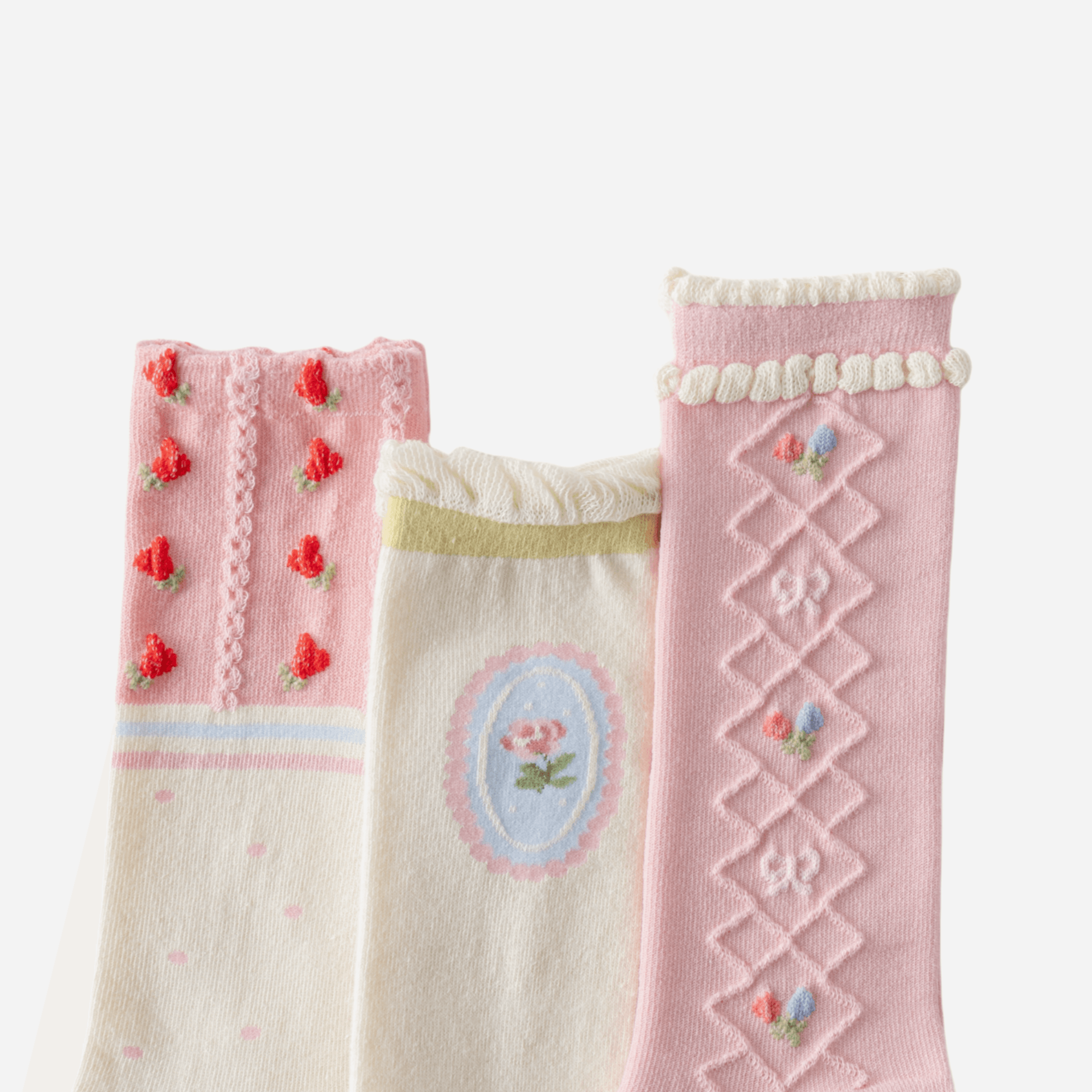 Kid's Girls' Sweet Strawberry & Portrait Knee High Socks - 3 Pairs - Weavasocks