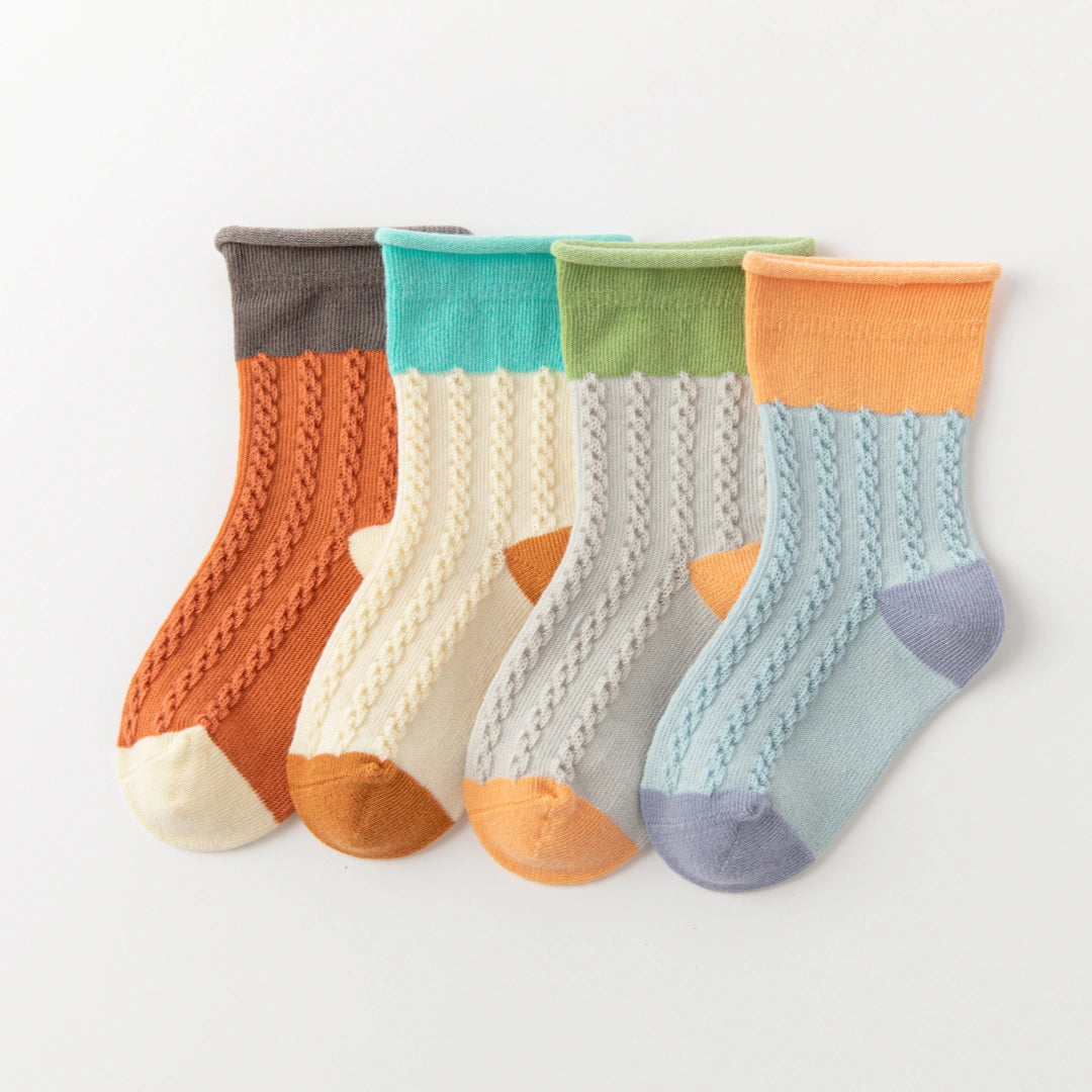 Baby’s Retro Cable Knit Color-Block Socks 4-Pack