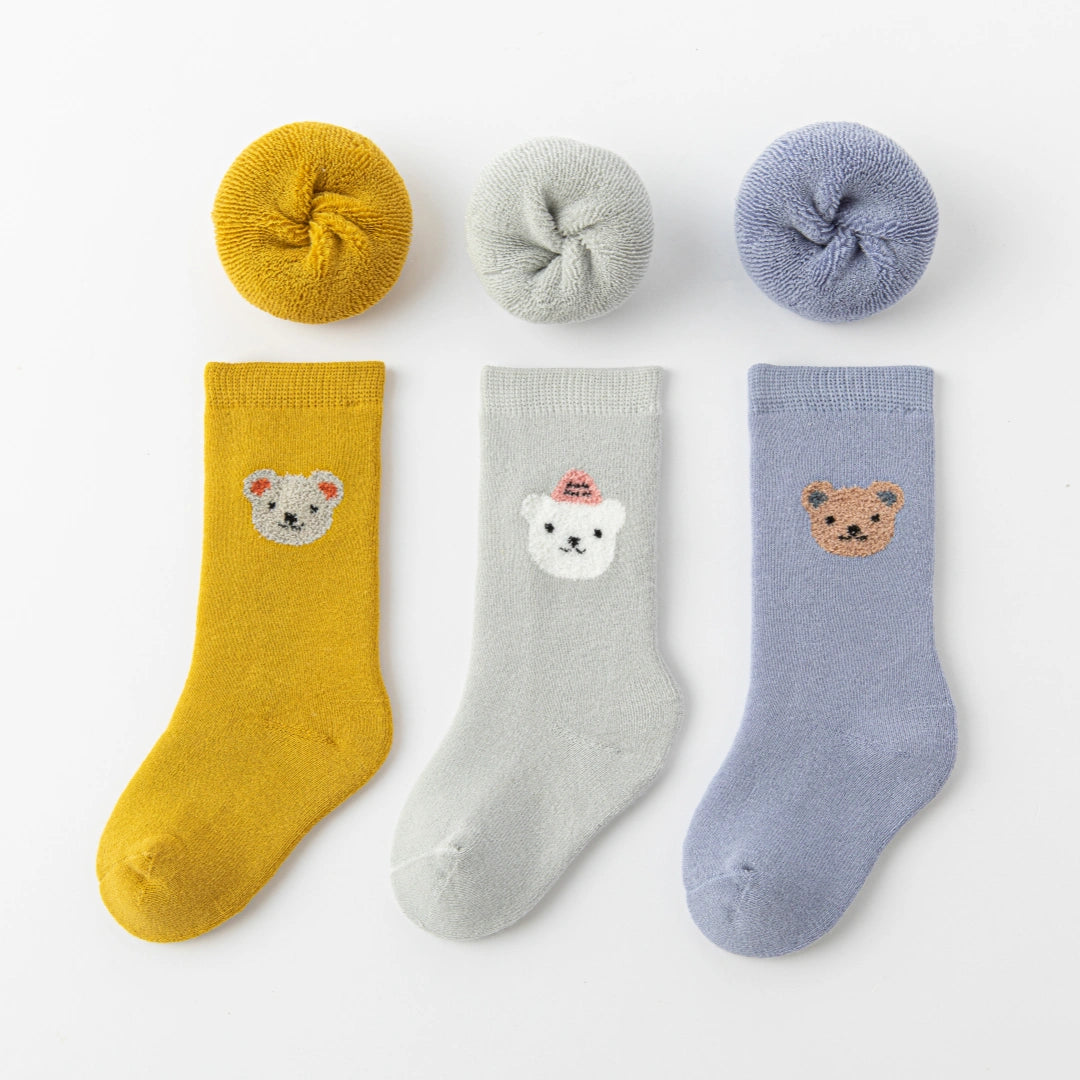 Baby’s Fuzzy Terry Bear Embroidery Socks 3-Pack
