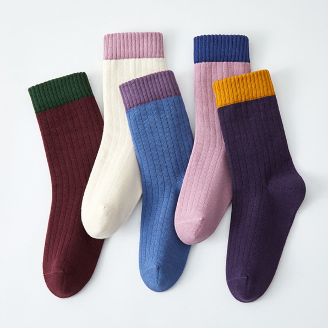 Kid‘s Retro Color-Block 97.1% Cotton Crew 5-Pack