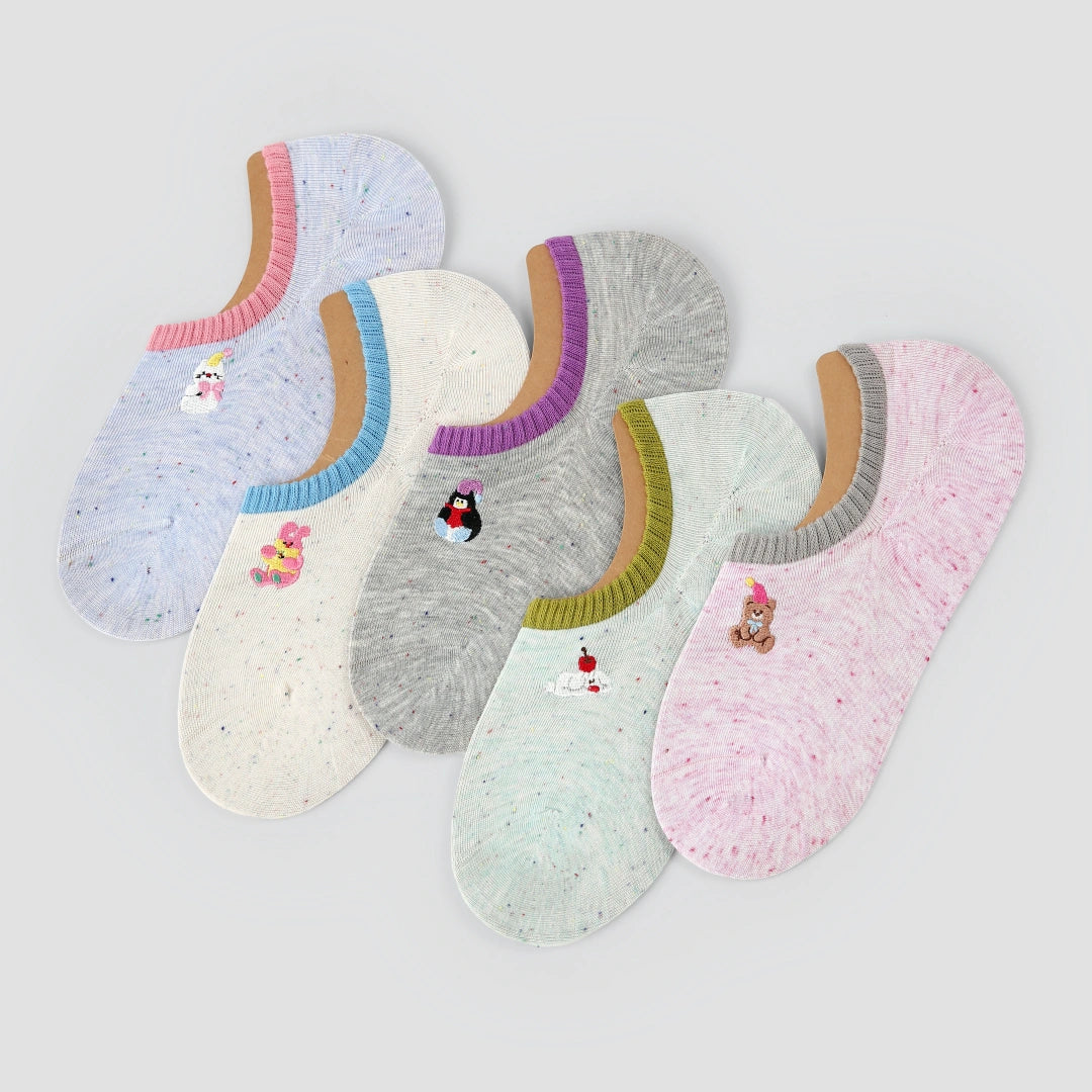 Women's Space-Dye Embroidered No-Show Socks (5-Pack)