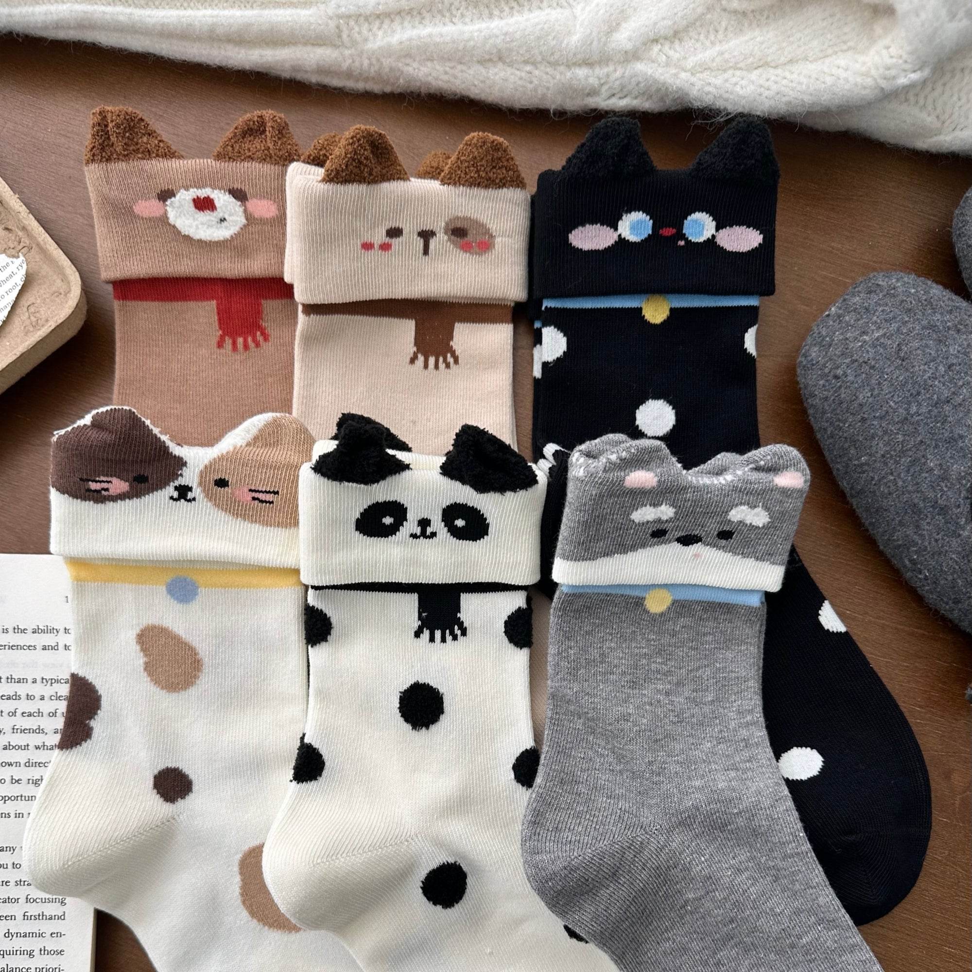 Women's Novelty Fuzzy Ear Crew Socks - Single Pair