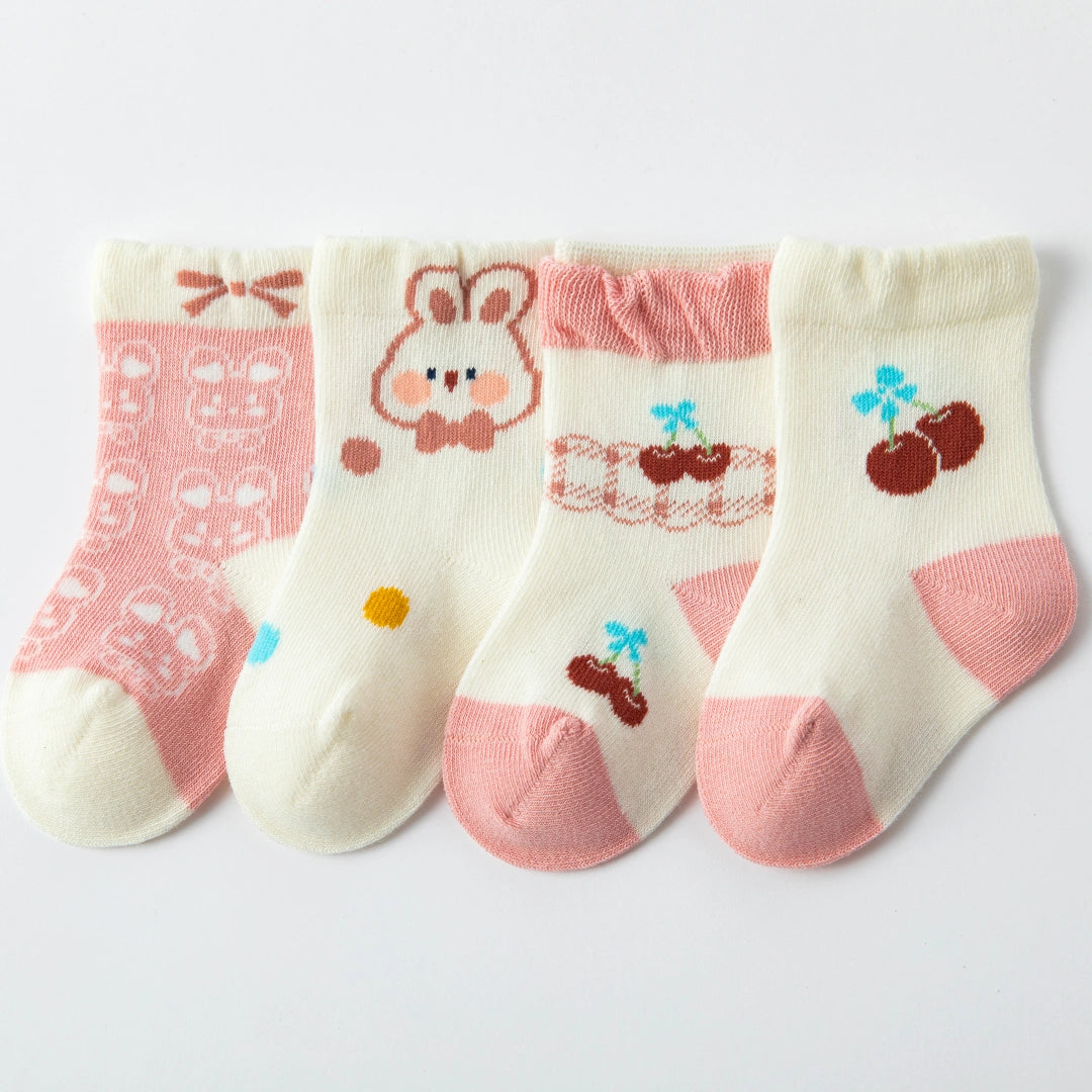 Baby’s Cherry & Bunny Cream Socks 4-Pack