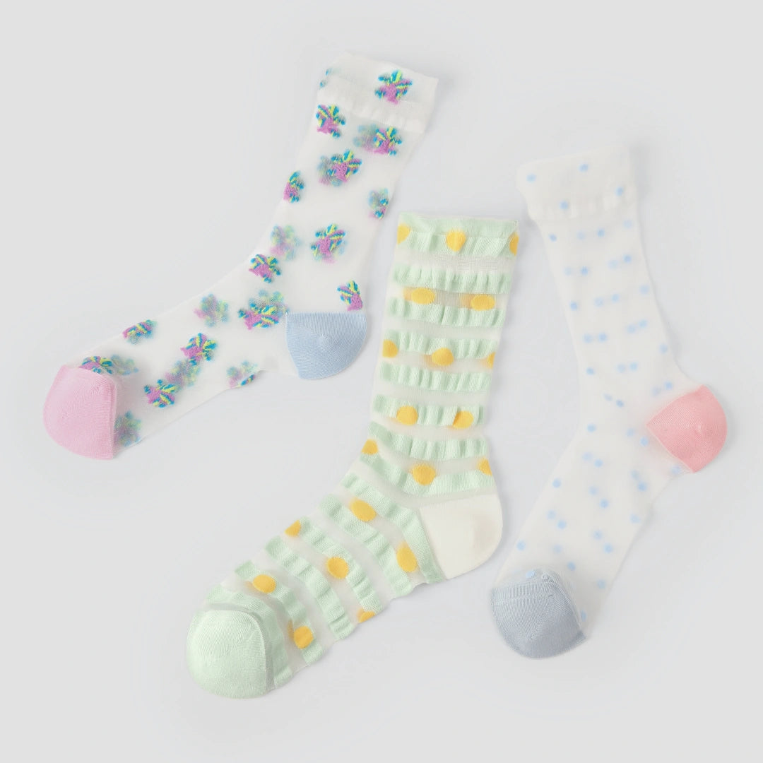 Aura Wave Retro Sheer Graphic Socks 3-Pack