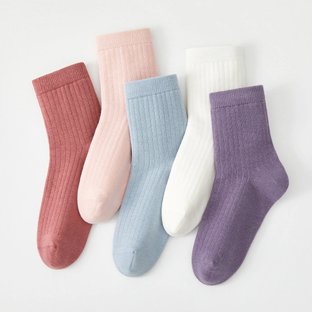 Kid‘s 97% Cotton Solid Ribbed Crew Socks 5-Pack