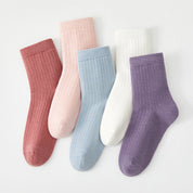 Kid‘s 97% Cotton Solid Ribbed Crew Socks 5-Pack