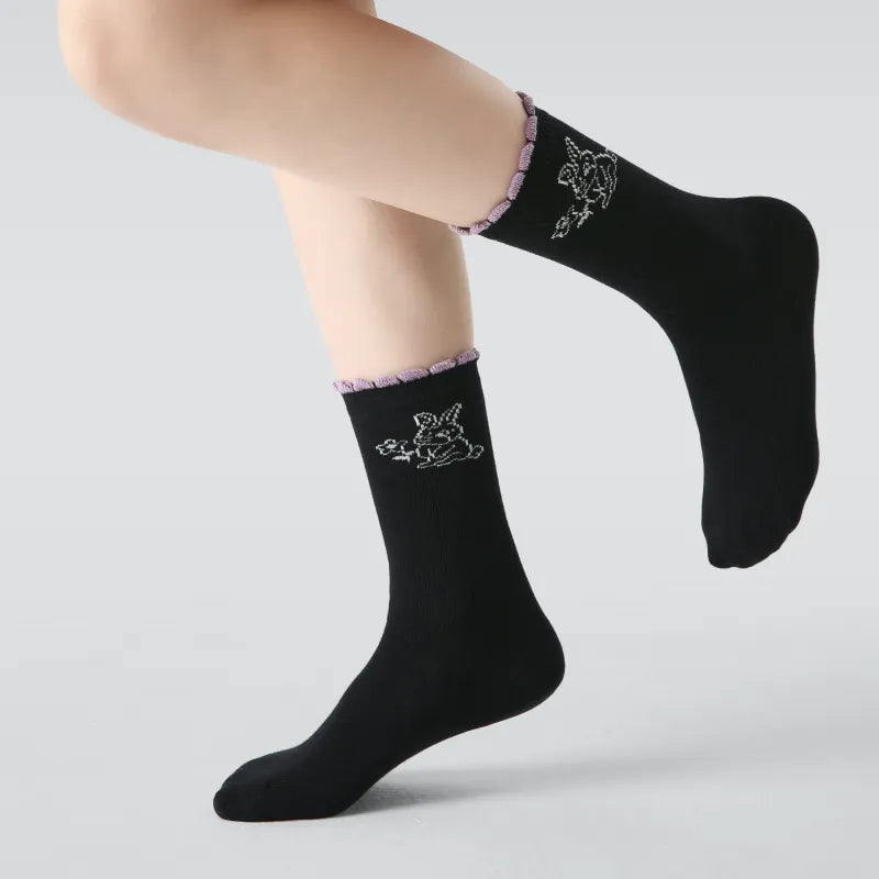 Kid's Girls' Sweet Bunny Ruffle Socks - 3 Pairs