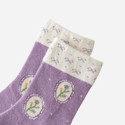 Kid's Girls' Purple Floral Crew Socks - 5 Pairs - Weavasocks