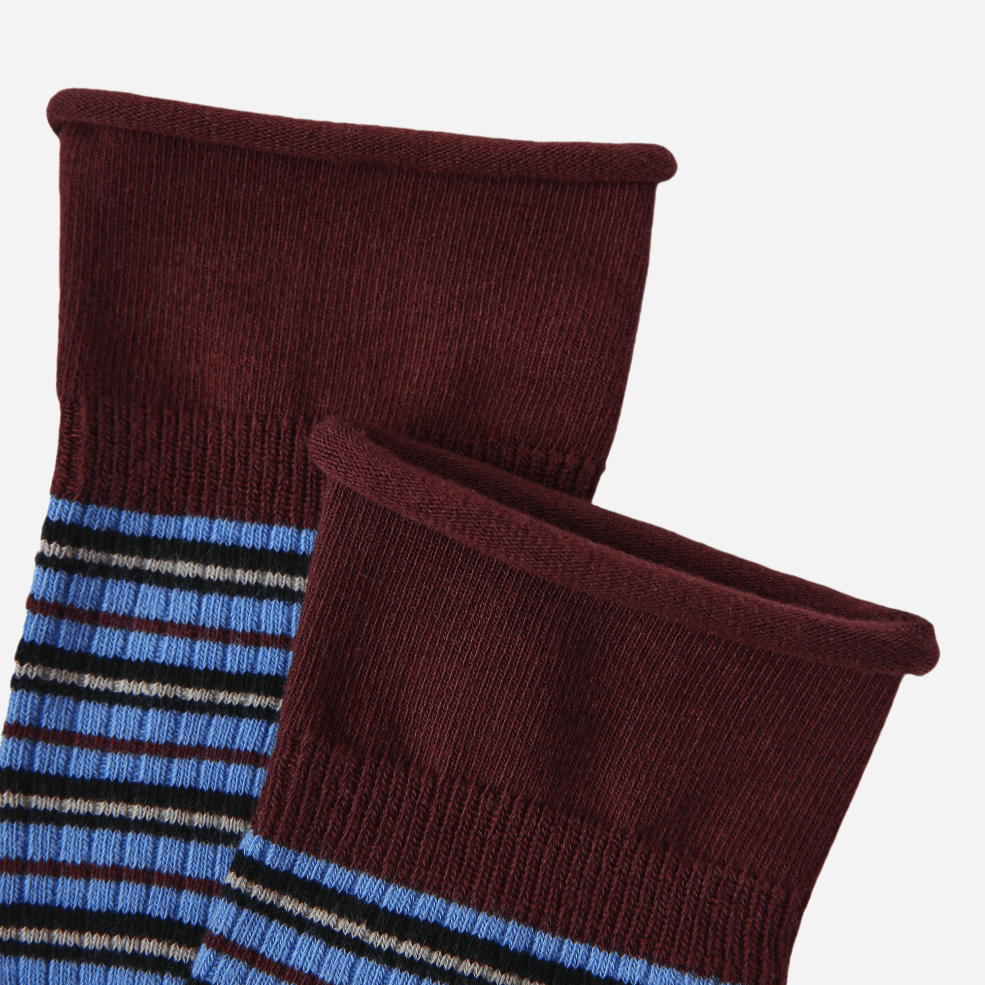 Women's Maroon Cuff Stripe Crew Socks - Single Pair