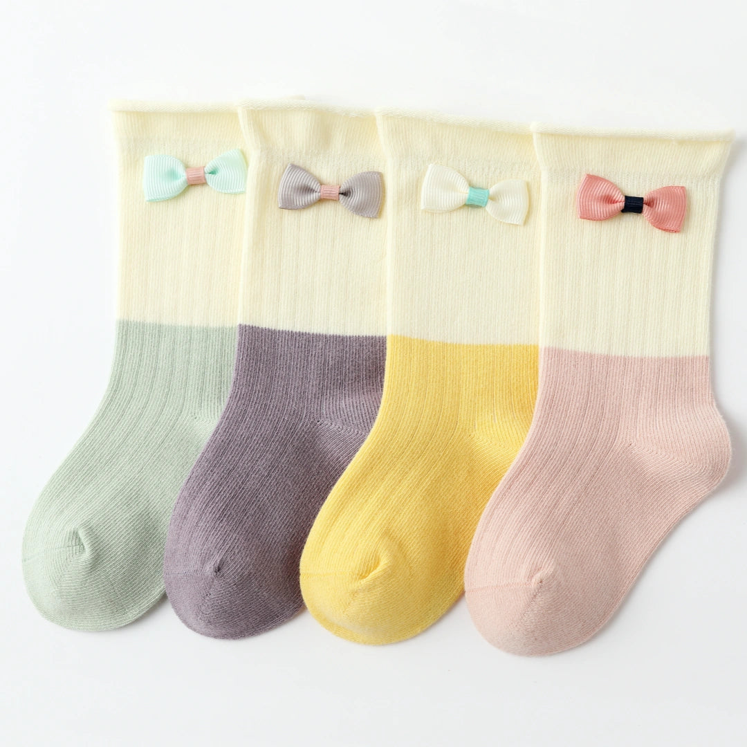 Baby’s Sweet Ribbon Bow Two-Tone Socks 4-Pack