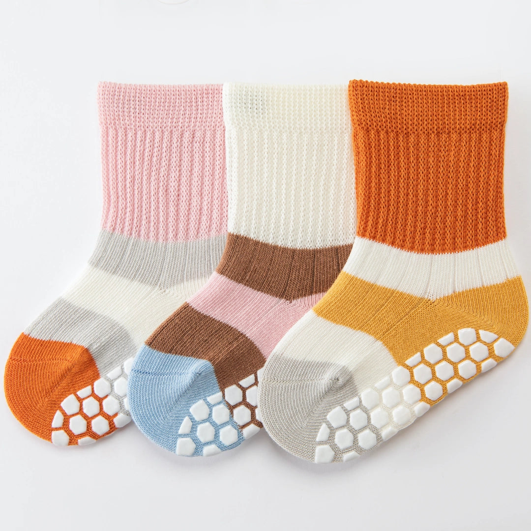 Baby’s Retro Colorblock Stripe Non-Slip Socks 3-Pack