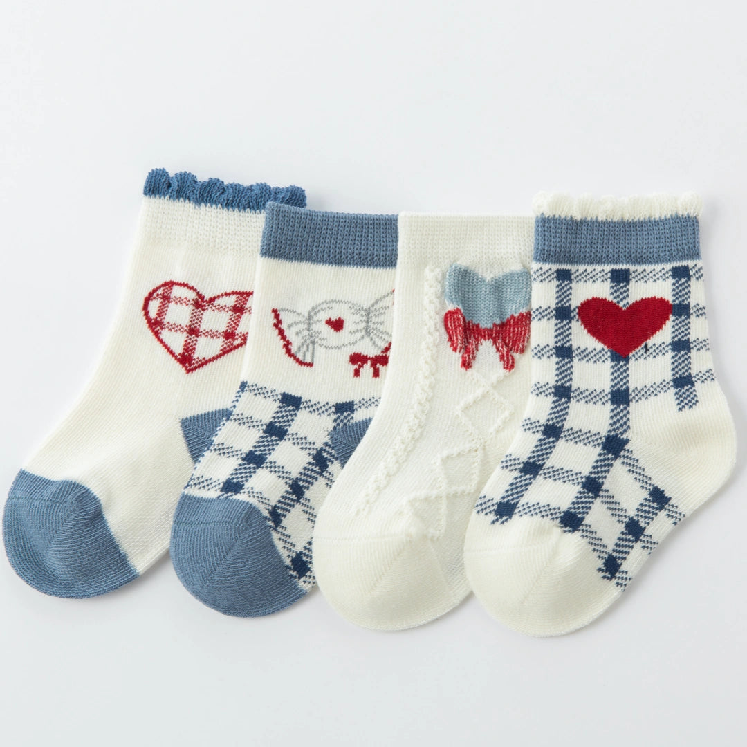 Baby’s Blue Plaid & Red Heart Love Socks 4-Pack