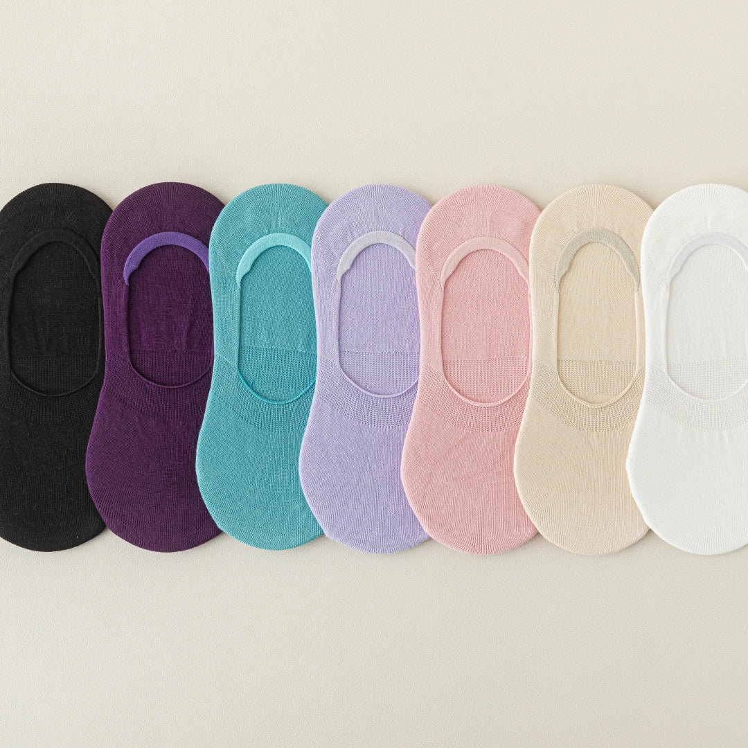 Women's Mulberry Silk & Modal Ultra-Thin No-Show Socks - product photo showing modal and mulberry silk comfort