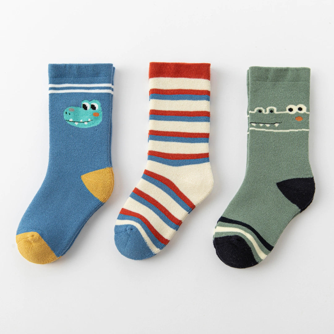 Baby’s Cozy Winter Terry Crew Socks Crocodile 3- Pack