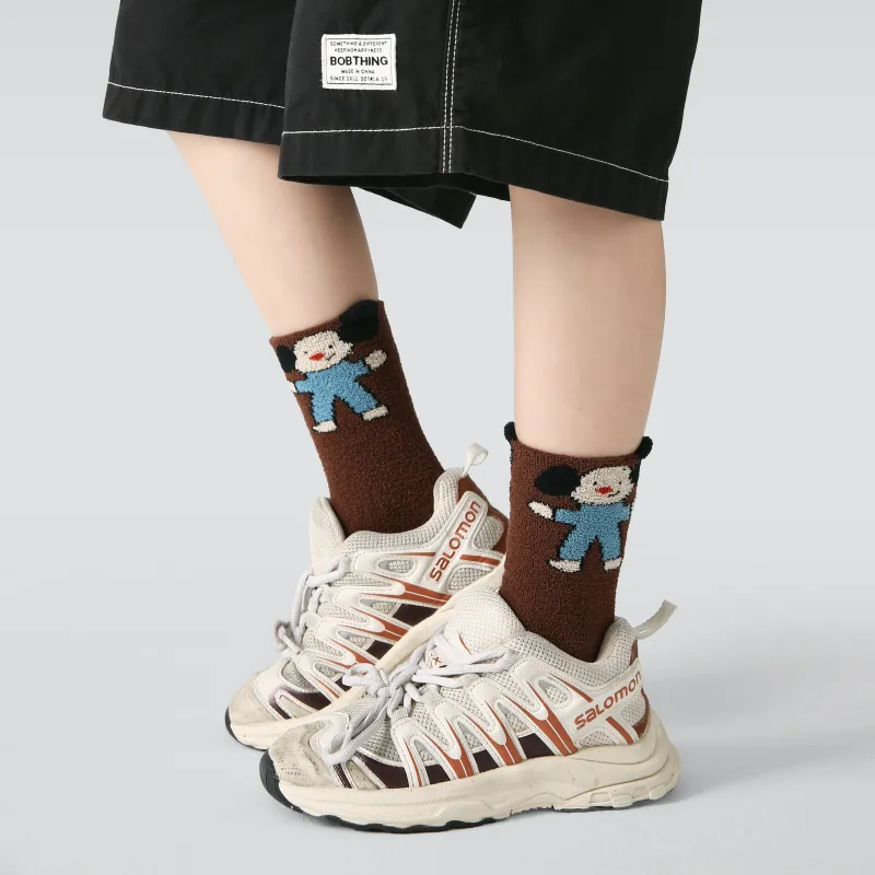 Kid's Cozy 3D Dog Fuzzy Socks - 4 Pairs