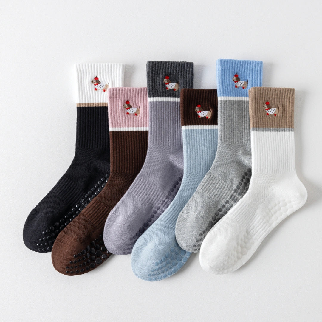 Women's 92% Cotton Yoga Mesh Crew Socks - product photo showing secure grip comfort