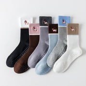 Women's 92% Cotton Yoga Mesh Crew Socks - product photo showing secure grip comfort