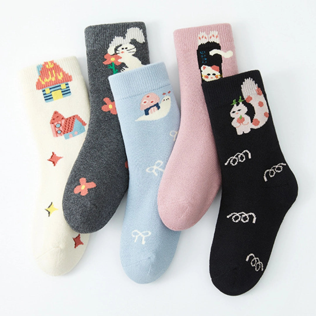 Kid‘s Fairytale Forest Thickened Terry Socks 5-Pack