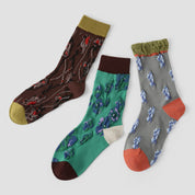 Women's Designer Abstract Floral & 3D Tufted Crew Socks (3-Pack)