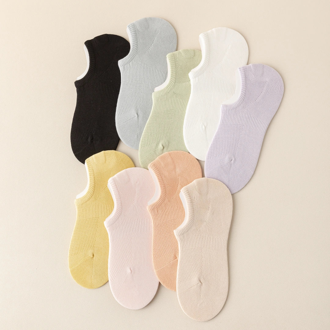 Women's 95% Cotton Candy Mesh No-Show Socks - product photo showing breathable mesh comfort