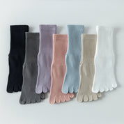 Women's Five-Toe Yoga Crew Socks - detail photo showing secure grip comfort