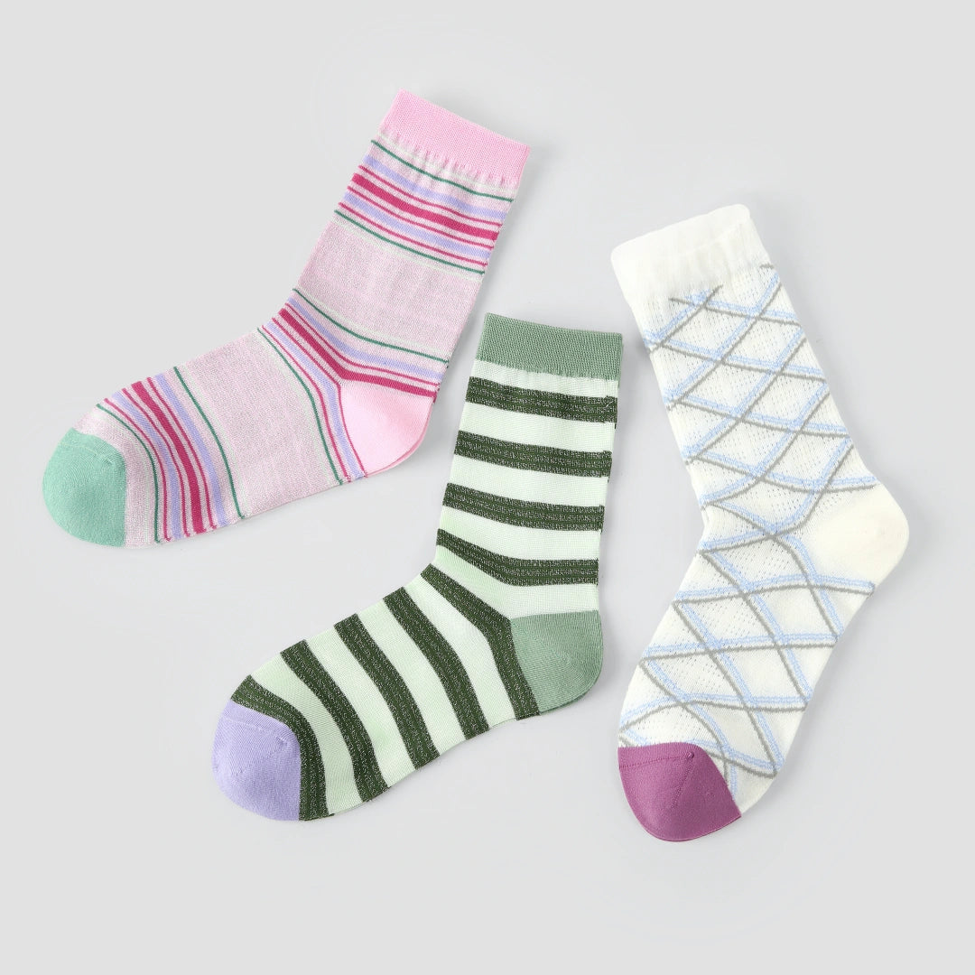 Women's Metallic Shimmer Mesh Crew Socks (3-Pack) - sock set showing breathable mesh comfort