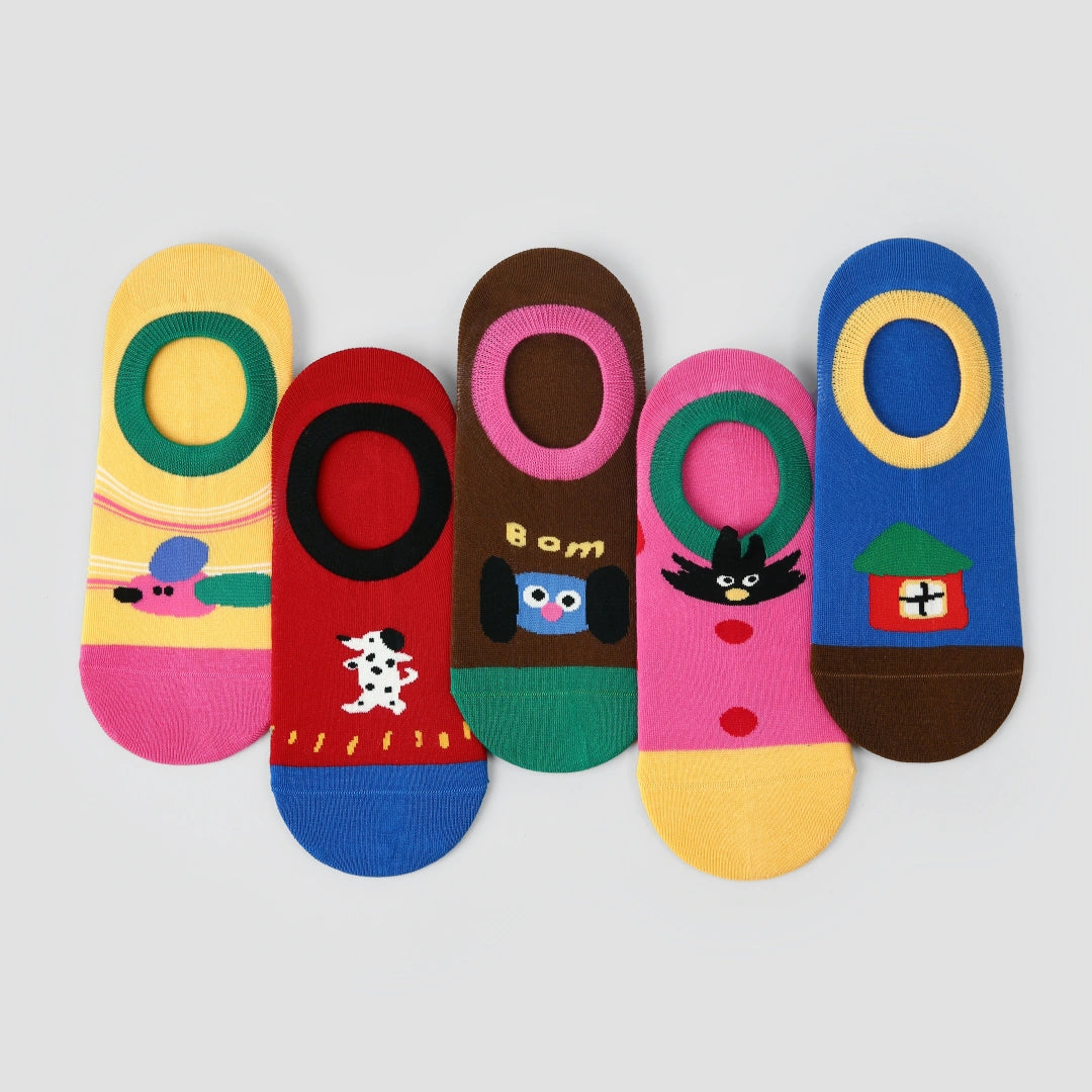 Women's Fun Cartoon Character No-Show Socks 5-Pack