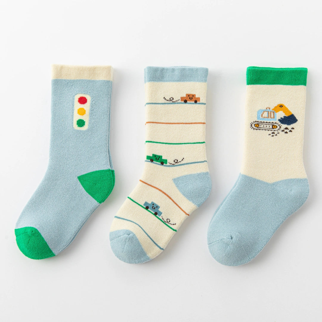 Baby’s Transportation & Construction Winter Terry Socks 3-Pack