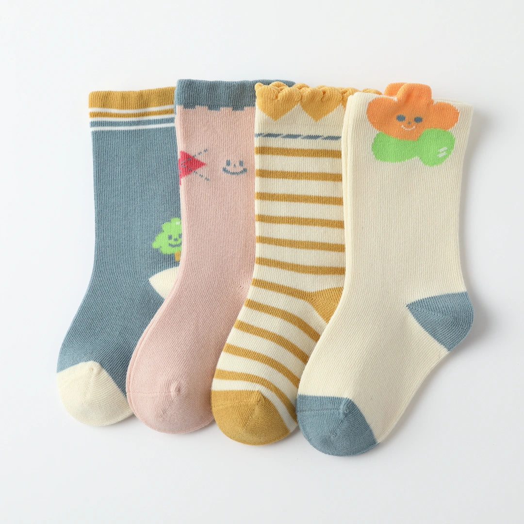 Baby’s Happy Flower & Ruffle Cotton Crew Socks 4-Pack