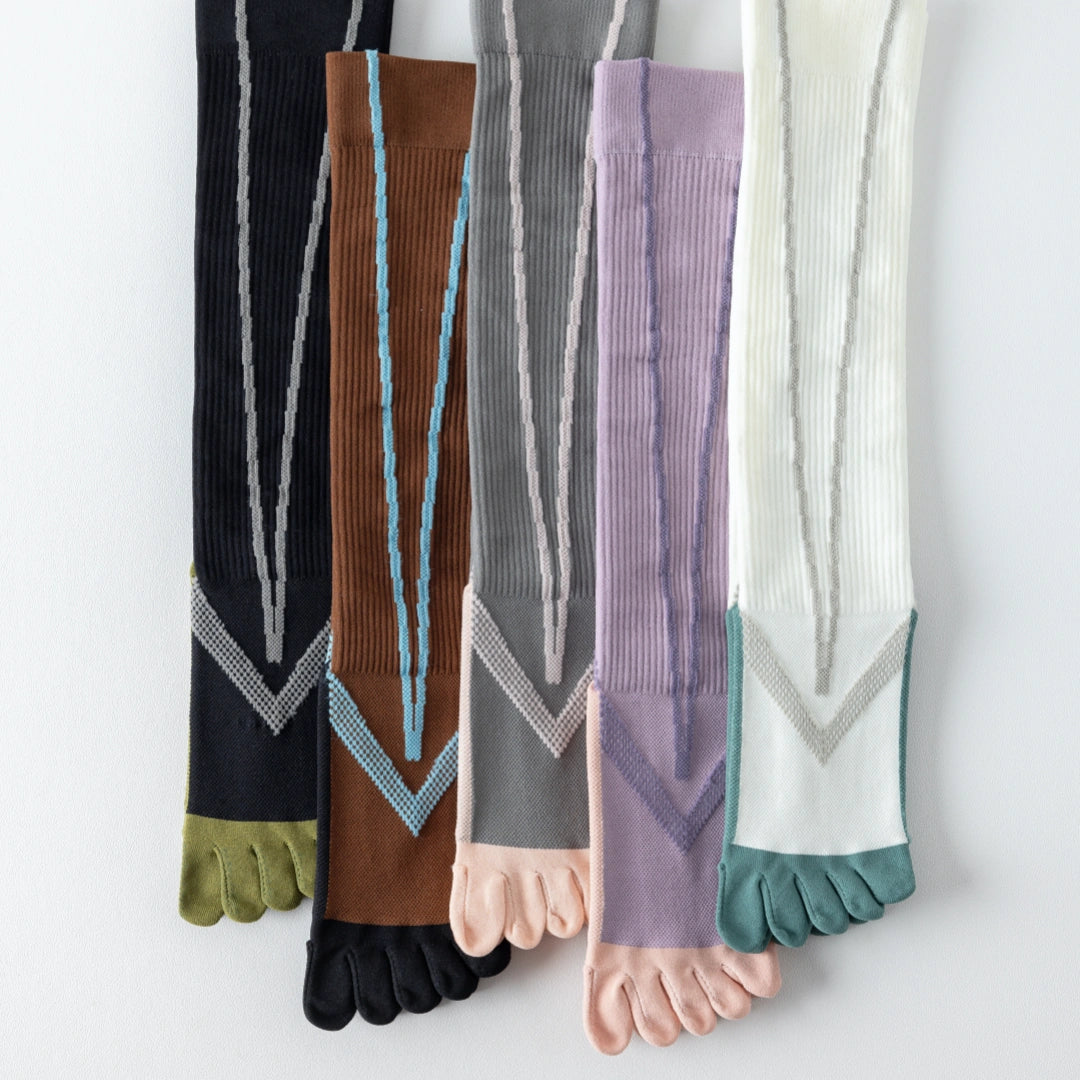 Professional Non-Slip Five-Toe Yoga Knee-High Socks - detail photo showing secure grip comfort