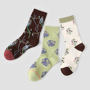 Women's Designer 3D Botanical & Shimmer Floral Crew Socks (3-Pack)