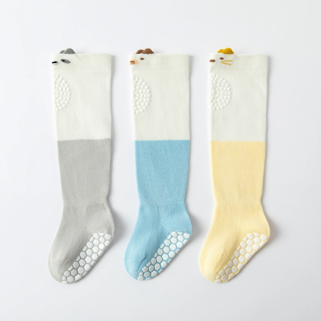 Baby’s Cartoon Knee-Pad Protection & Dual Grip Socks 3-Pack