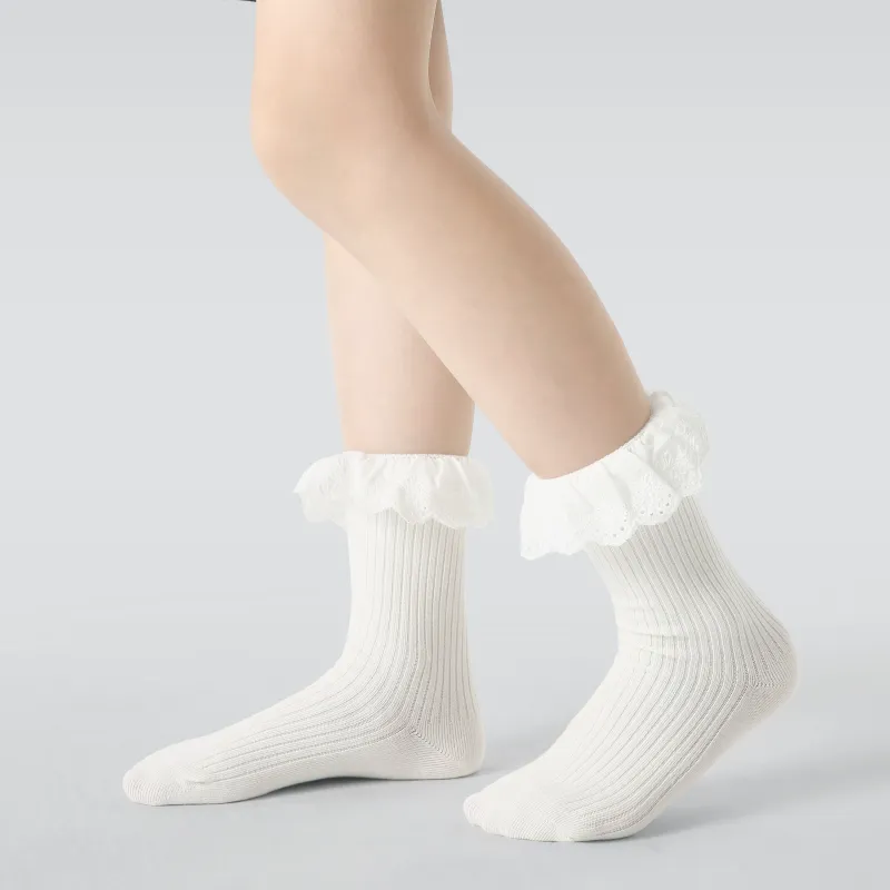 Kid's Girls' Elegant Ribbed Crew Socks - 3 Pairs