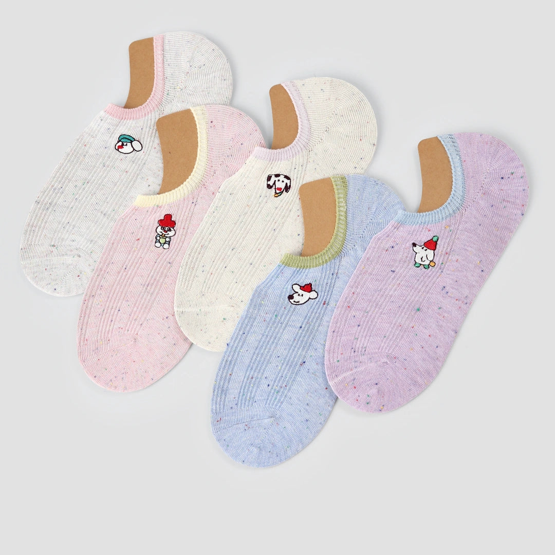 Women's Space-Dye Color-Block No-Show Socks (5-Pack) - sock set showing secure grip comfort