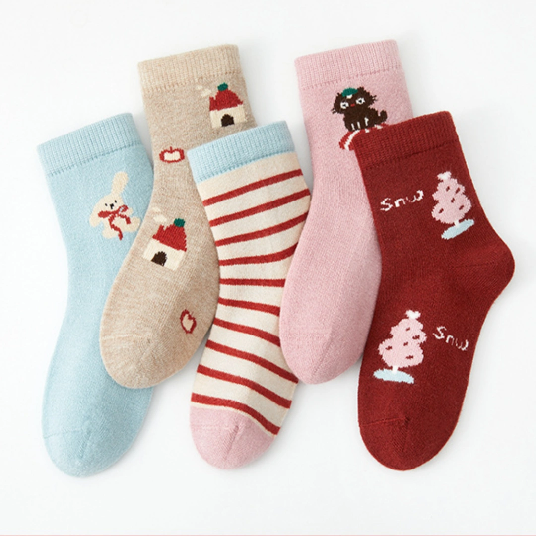 Kids' Winter Wool Blend Thermal Crew Socks 5-Pack