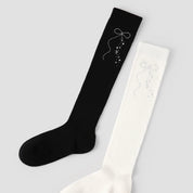 Women's Sheer Diamante Bow Calf Socks - product photo showing seamless stretch comfort