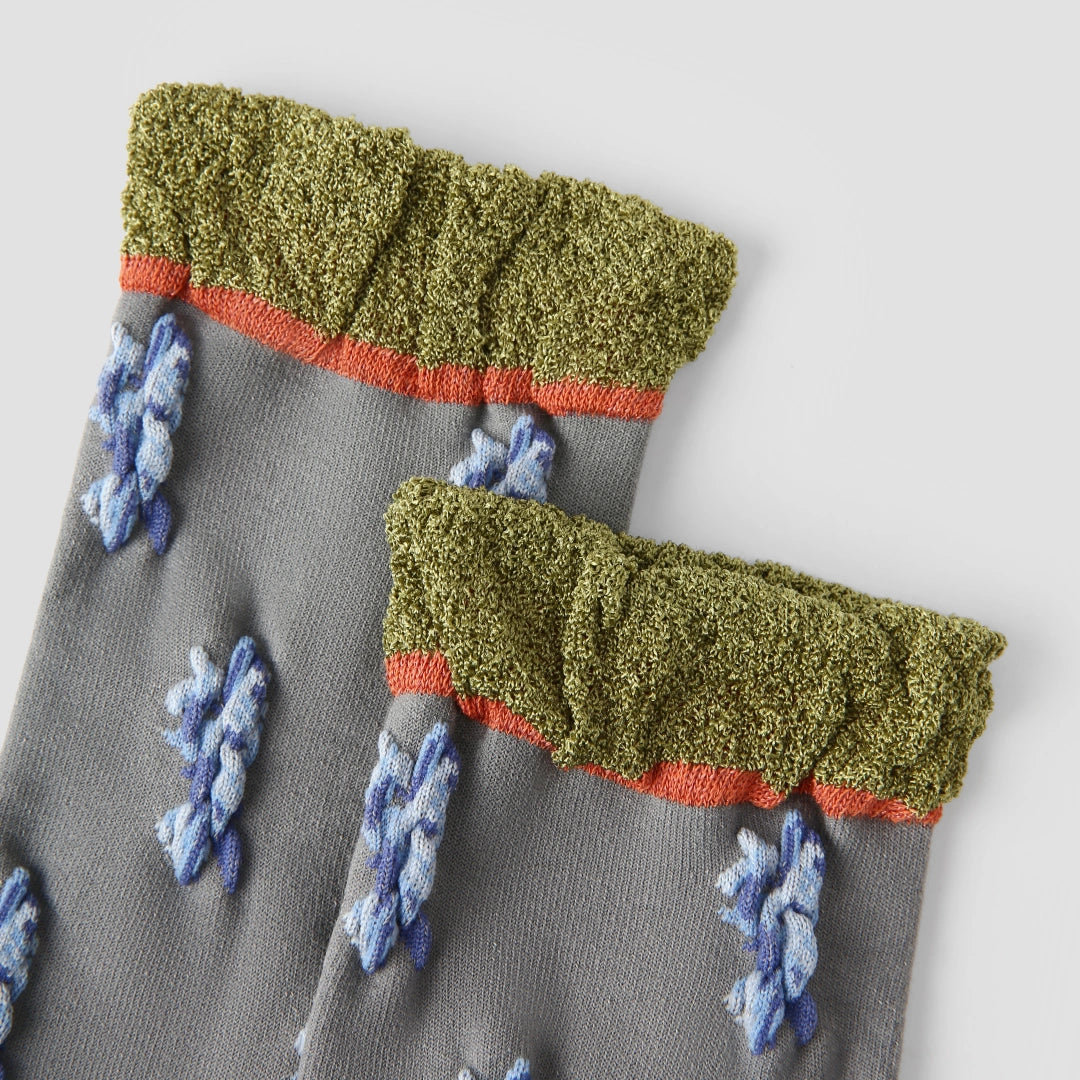 Women's Designer Abstract Floral & 3D Tufted Crew Socks (3-Pack)