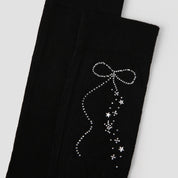 Women's Sheer Diamante Bow Calf Socks - product photo showing seamless stretch comfort