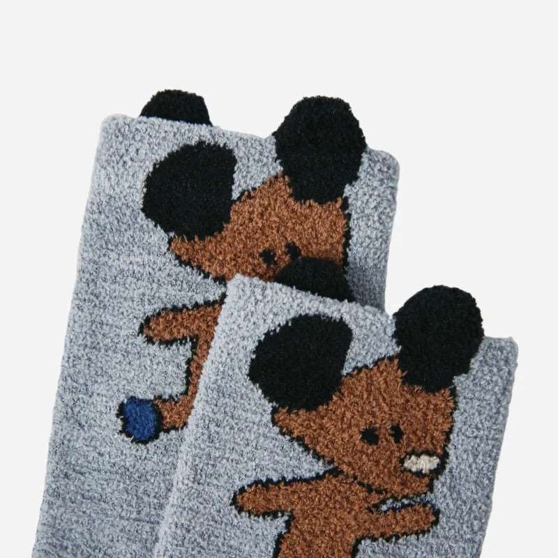 Kid's Cozy 3D Dog Fuzzy Socks - 4 Pairs