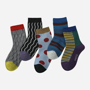 Kid's Modern Retro Style Crew Socks - 5 Pairs