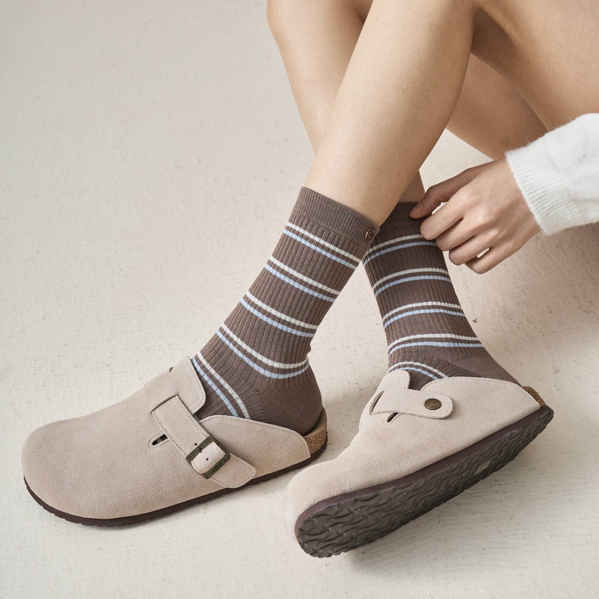 Women's Button Cuff Striped Crew Socks - Single Pair