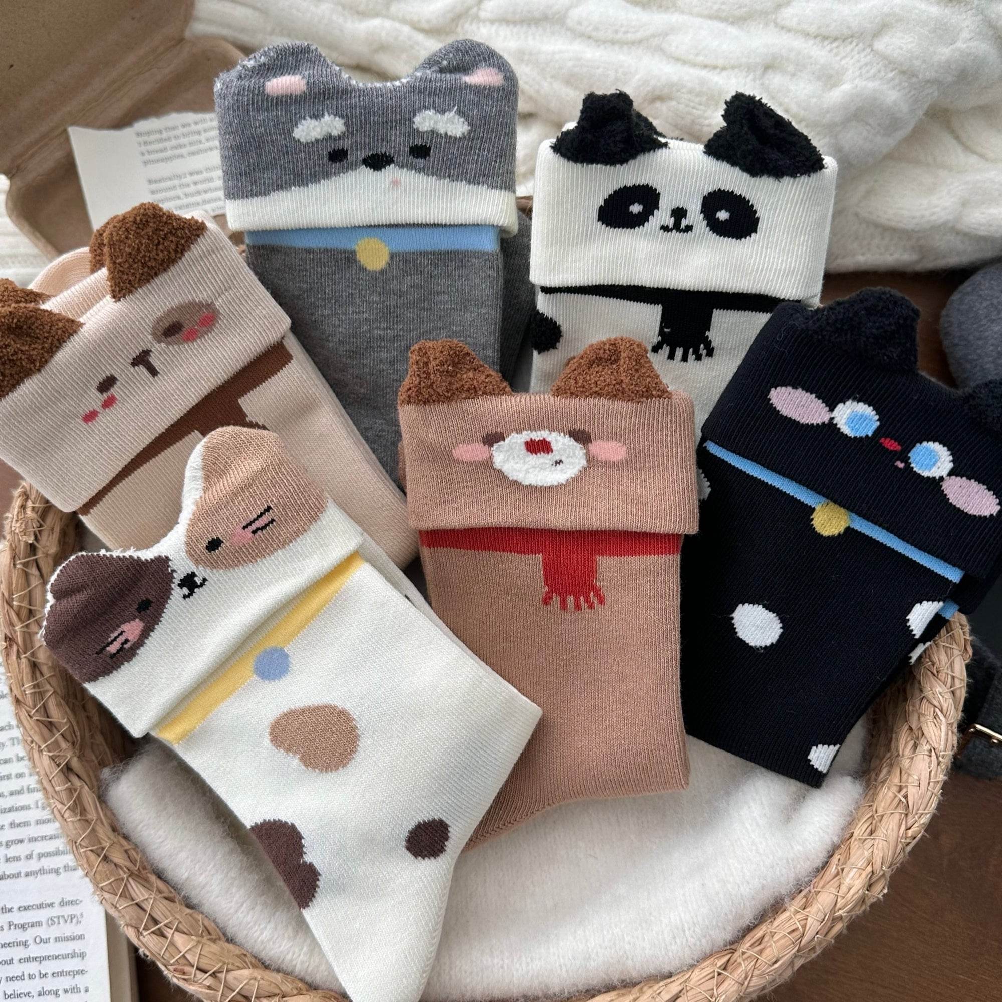 Women's Novelty Fuzzy Ear Crew Socks - Single Pair