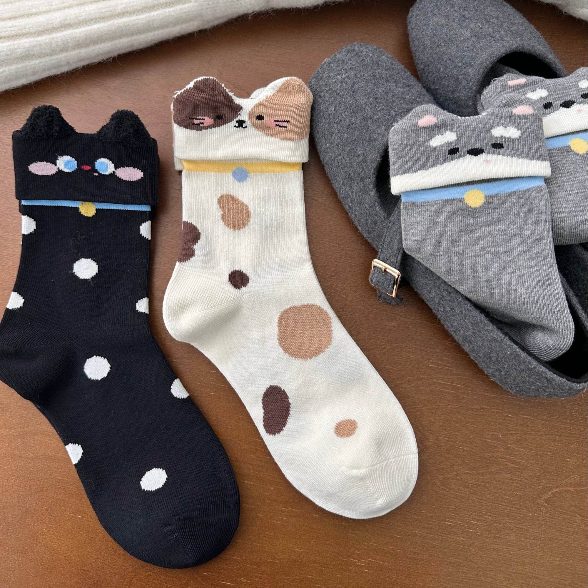 Women's Novelty Fuzzy Ear Crew Socks - Single Pair